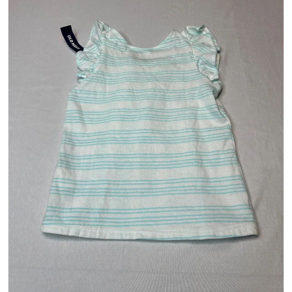 Old Navy Girls 5T Striped Flutter Sleeve Smocked Top Teal White NWT